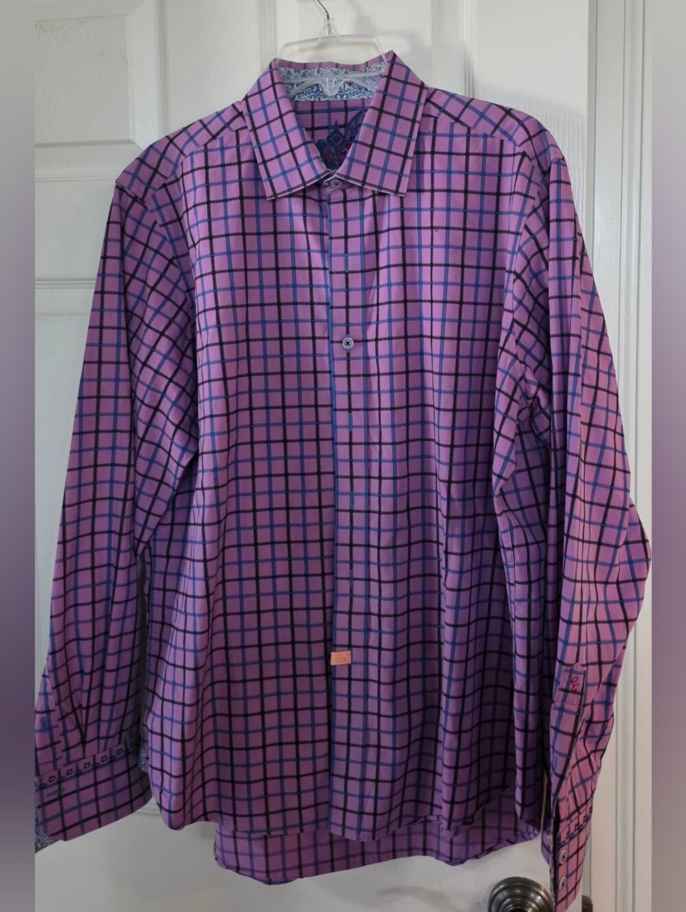 Robert Graham Pink Purple Navy Checked Button Long Sleeve Large